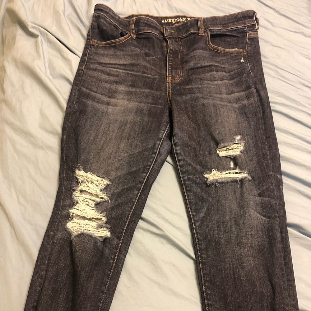 AE dark washed hi rise jegging crop